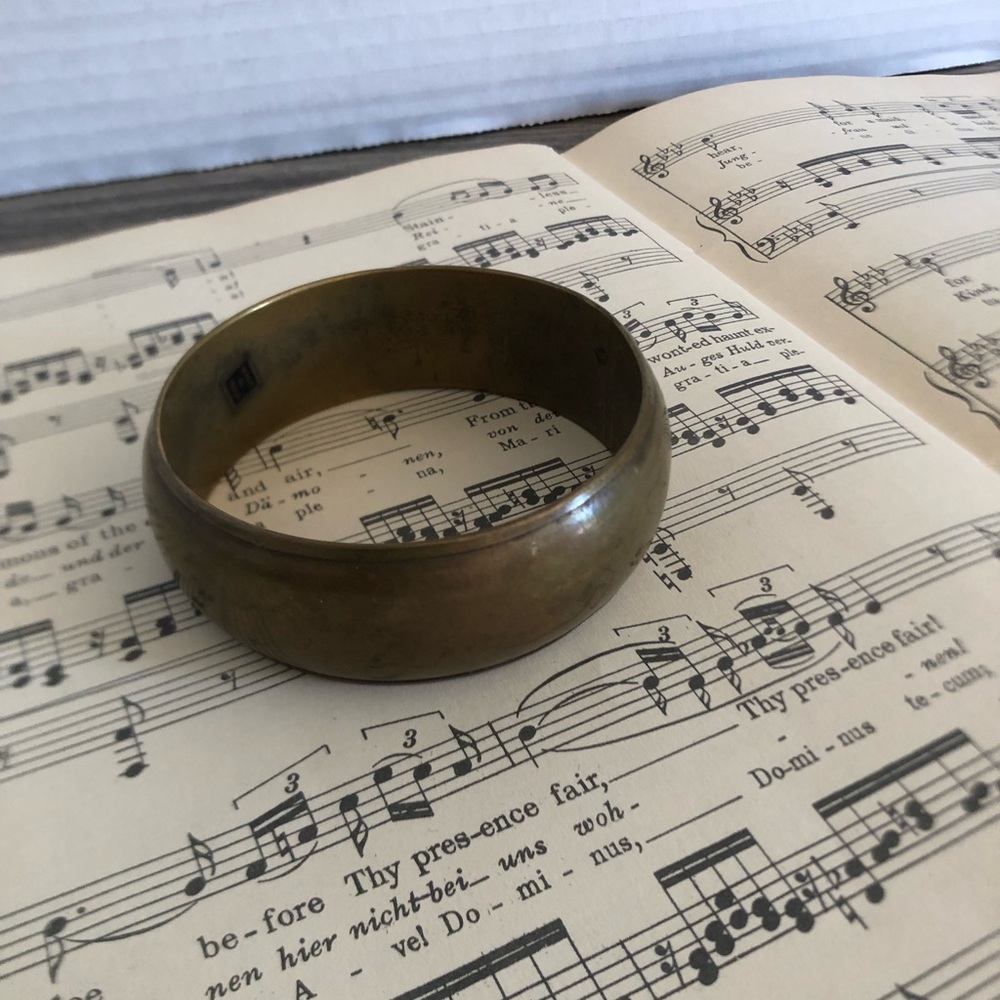 Vtg Chunky Brass Bangle Bracelet